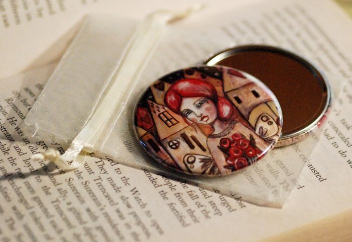 Lady with Roses - Pocket Mirror