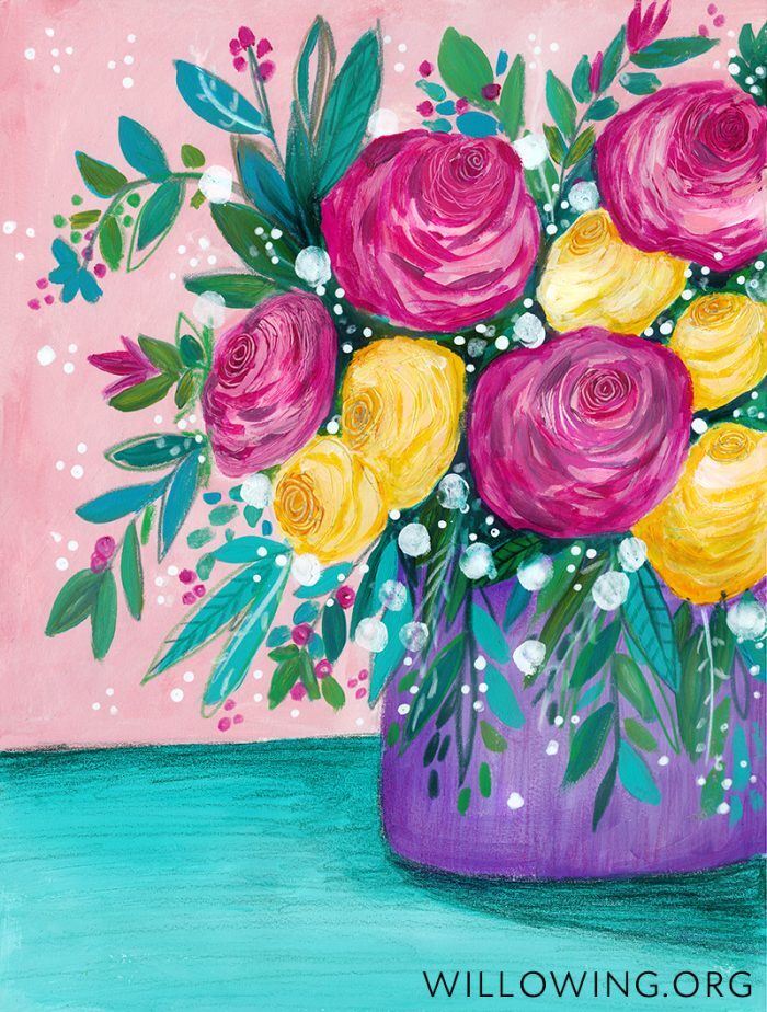 Whimsical Spring Flowers - Original Painting