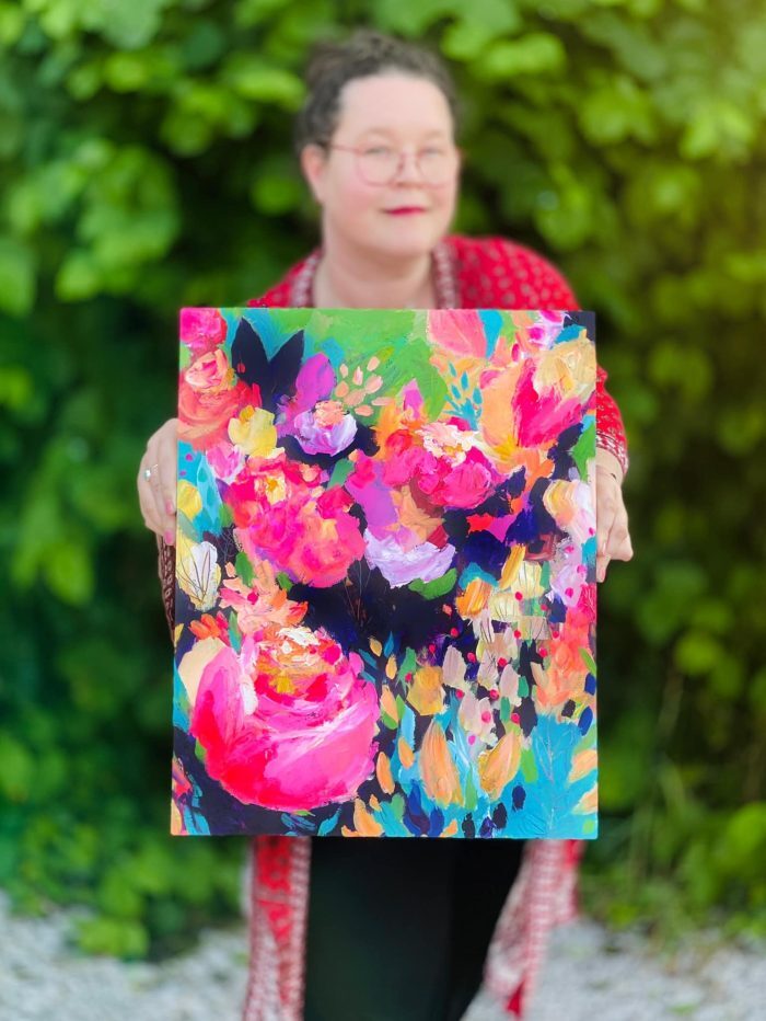 Pink Blooms - Original Painting on Wood Panel - 16 x 20"